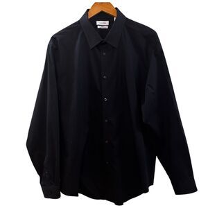 Calvin Klein Steel+ Slim Fit Herringbone Dress Shirt Black 2XL 18 34/35